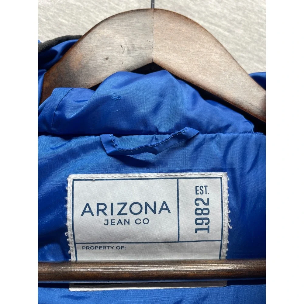 Arizona Jean Co Puffer Jacket Boys L (14/16) Blue Black Contrast Trim Full Zip